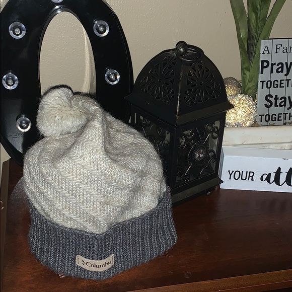 Columbia Accessories - Columbia heather gray and blue beanie w puff top